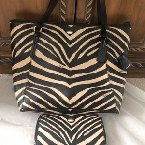 Coach tote with matching wallet zebra print